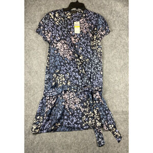 BCBGMAXAZRIA Blouse Womens Medium Purple Pink 100% Silk Floral Wrap Around